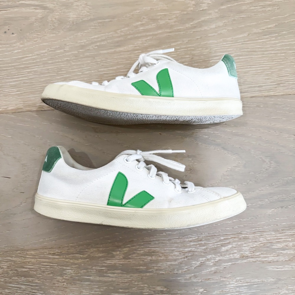 Veja Campo Sneakers White Emerald Green Preppy Boho Neutral Elevated Basic 7 - Picture 2 of 7